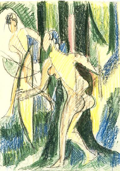 Ernst Ludwig Kirchner Arching girls in the wood - Crayons and pencil oil painting picture